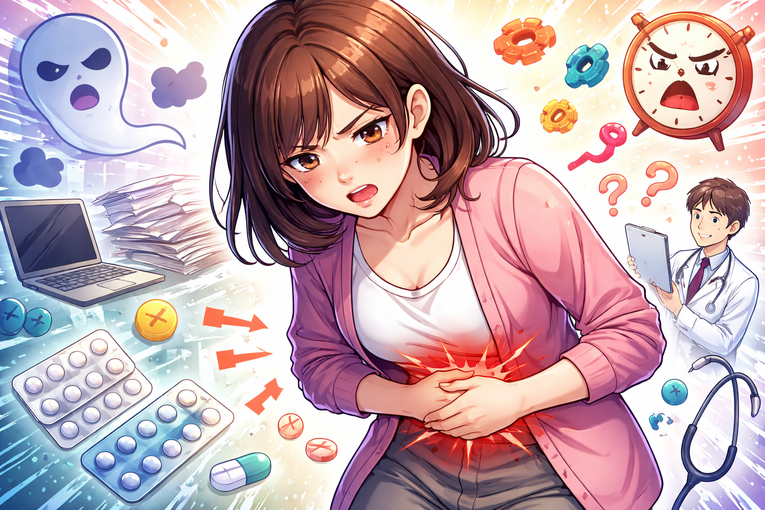 (胃がキューっと痛い)って何が原因?ストレス?受診の目安は?