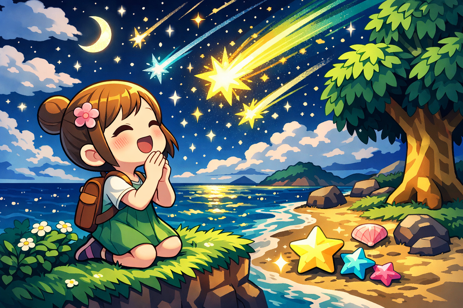 あつ森の流れ星は「祈る→翌日かけら回収」が基本だよ